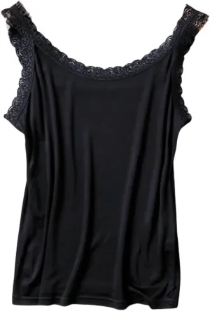 Women's Silk Camisole Top with Lace Trim - V-Neck Sleeveless Blouse,Breathable Mulberry Silk,Beach Vacation Outfits