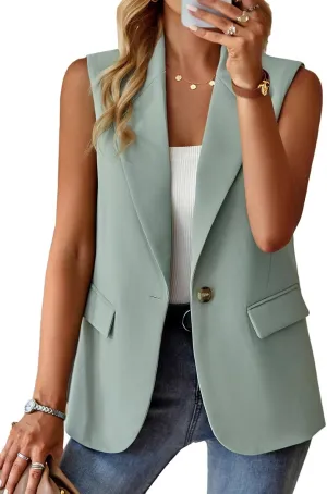 Womens Sleeveless Blazer Vest Open Front Lightweight Casual Blazer Fashion Work Office Waistcoat Vest with Pockets