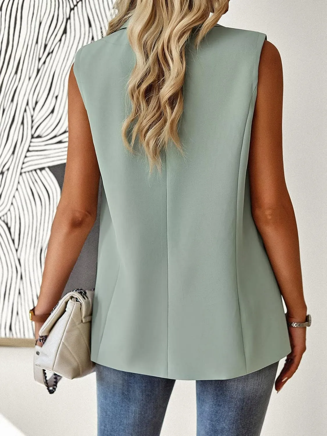 Womens Sleeveless Blazer Vest Open Front Lightweight Casual Blazer Fashion Work Office Waistcoat Vest with Pockets