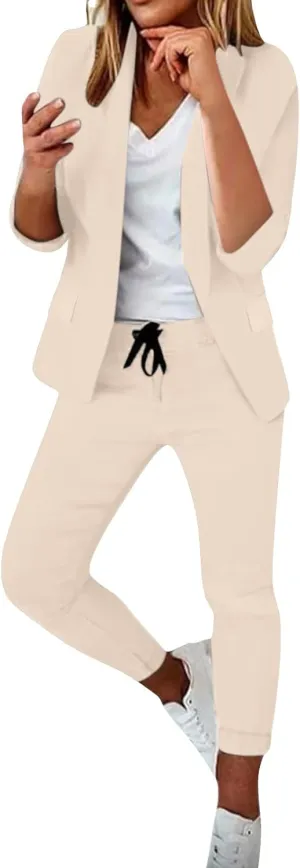 Womens Suits 2 Piece Set Business Casual Trendy Outfits Blazer Work Office Jackets and Pencil Pants Dressy Solid Suit