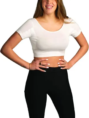 Womens Undershirts - Sweatproof Shirts Women with Underarm Sweat Pads - White
