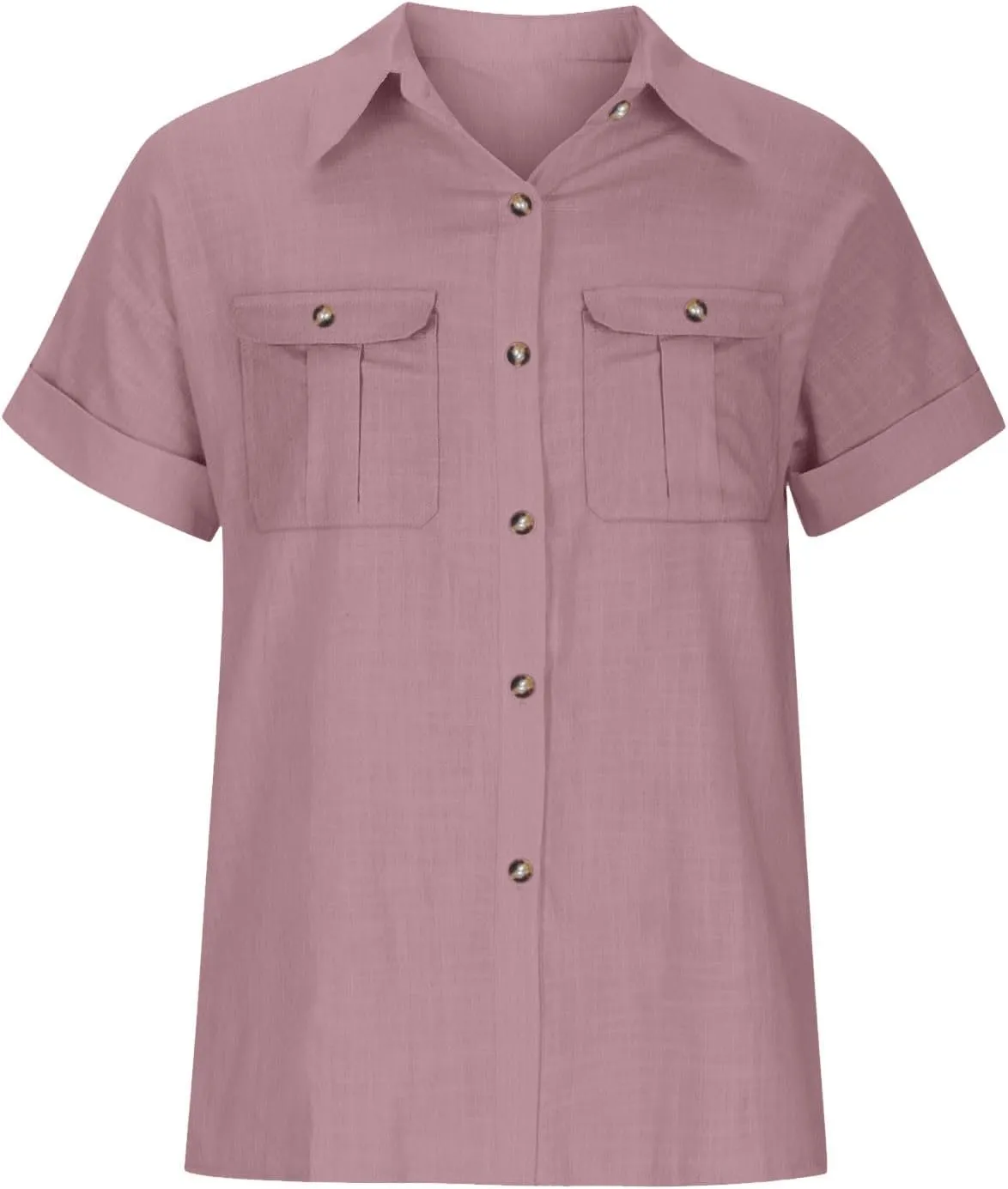 Womens V Neck Short Sleeve Button Down Shirts Trendy Casual Business Basic Tees Daily Going Out Ladies Summer Tops