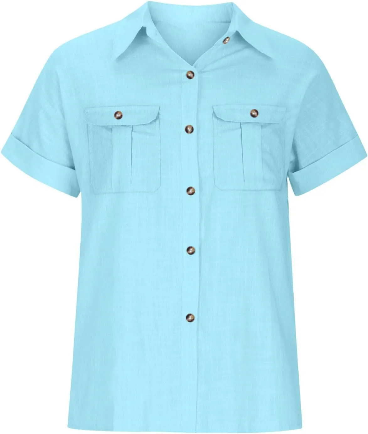 Womens V Neck Short Sleeve Button Down Shirts Trendy Casual Business Basic Tees Daily Going Out Ladies Summer Tops
