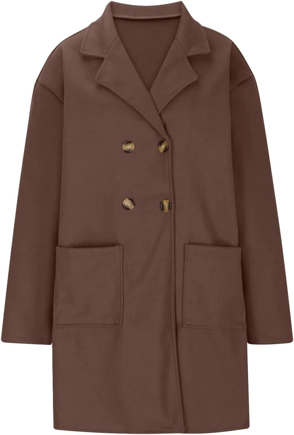 Wool Trench Coat Women Double Breasted Mid Long Coats Jacket Notch Collar Loose Fit Jackets Winter Peacoat with Pocket
