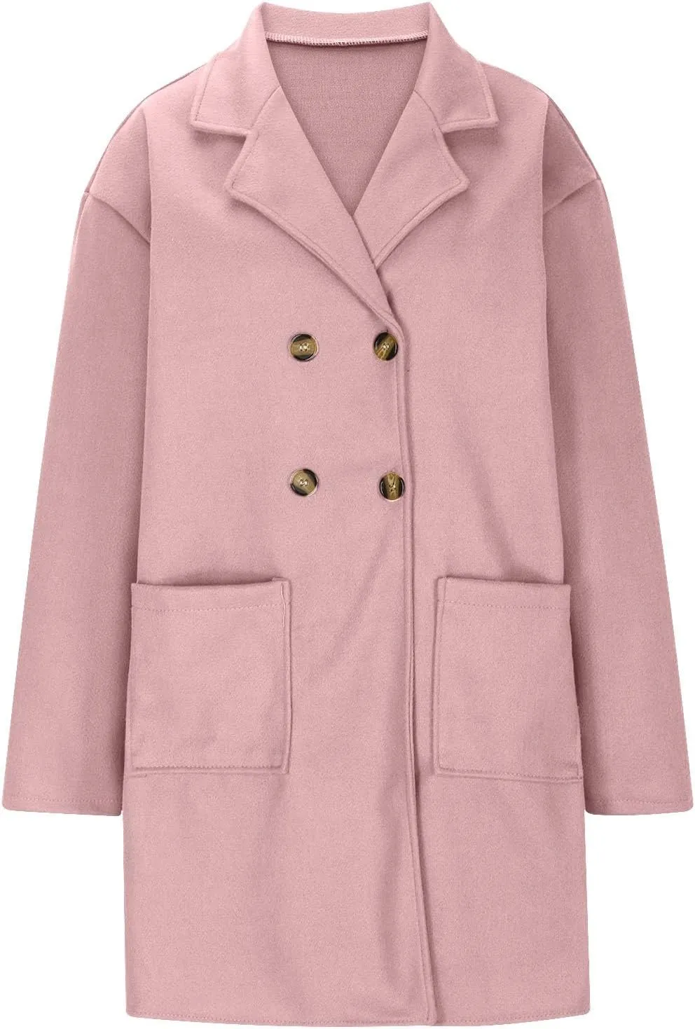 Wool Trench Coat Women Double Breasted Mid Long Coats Jacket Notch Collar Loose Fit Jackets Winter Peacoat with Pocket