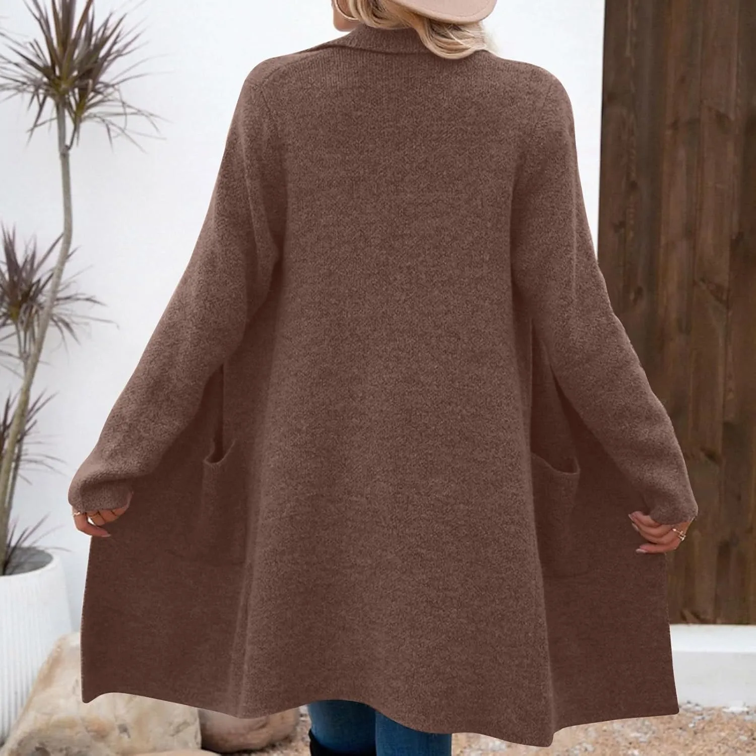 Wool Trench Coat Women Double Breasted Mid Long Coats Jacket Notch Collar Loose Fit Jackets Winter Peacoat with Pocket