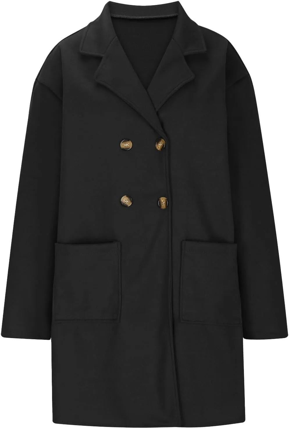 Wool Trench Coat Women Double Breasted Mid Long Coats Jacket Notch Collar Loose Fit Jackets Winter Peacoat with Pocket