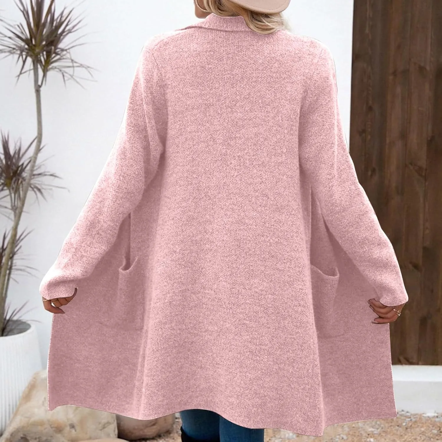 Wool Trench Coat Women Double Breasted Mid Long Coats Jacket Notch Collar Loose Fit Jackets Winter Peacoat with Pocket
