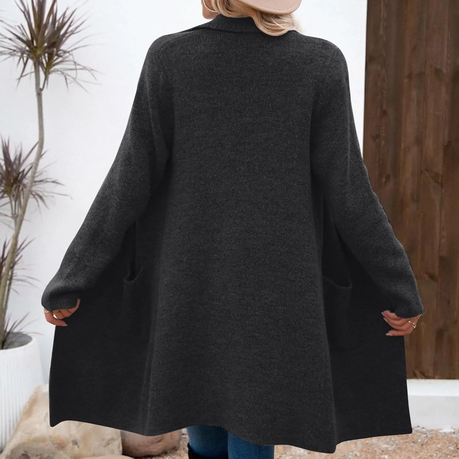 Wool Trench Coat Women Double Breasted Mid Long Coats Jacket Notch Collar Loose Fit Jackets Winter Peacoat with Pocket