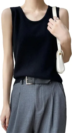 Wvapzxx Spring Summer Women Round Neck Knitted Vest Cashmere Thin Sleeveless Pullover Sweater Camisole