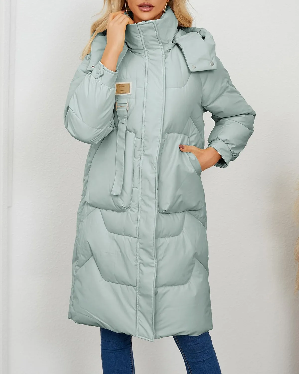 Xixiuly Women's Winter Warm Long Puffer Coat with Removable Hood Thicken Lined Zip Parka Coats Warm Outwear with Big Pockets