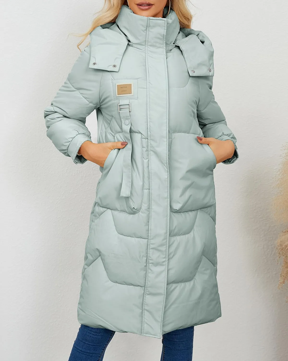 Xixiuly Women's Winter Warm Long Puffer Coat with Removable Hood Thicken Lined Zip Parka Coats Warm Outwear with Big Pockets