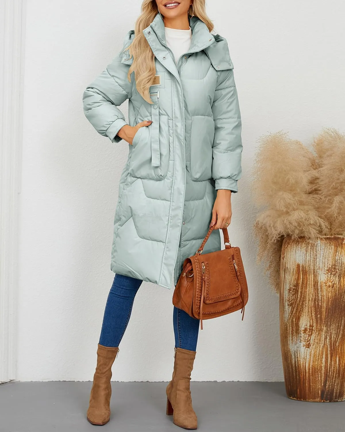 Xixiuly Women's Winter Warm Long Puffer Coat with Removable Hood Thicken Lined Zip Parka Coats Warm Outwear with Big Pockets