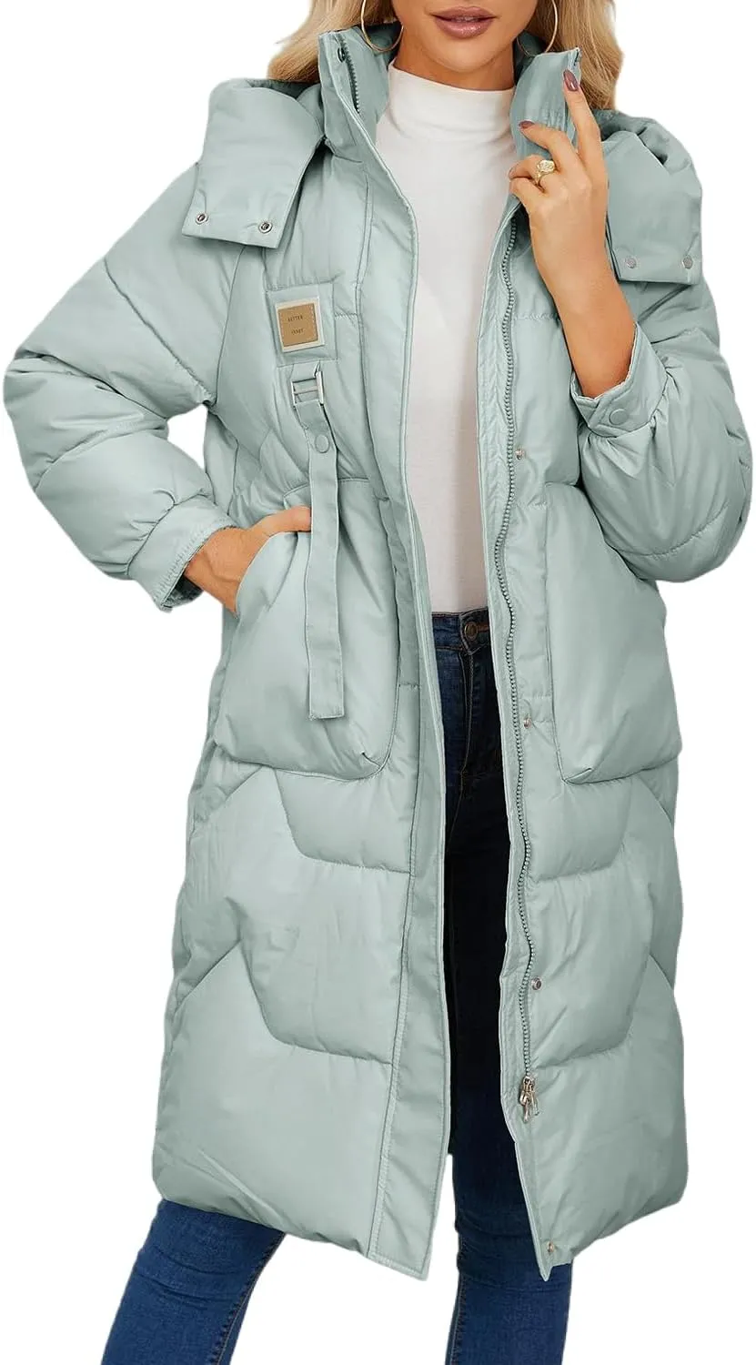 Xixiuly Women's Winter Warm Long Puffer Coat with Removable Hood Thicken Lined Zip Parka Coats Warm Outwear with Big Pockets