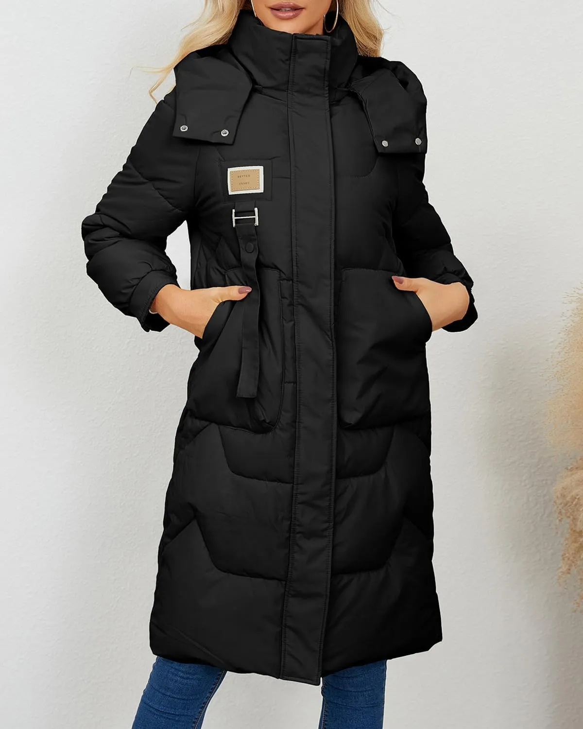Xixiuly Women's Winter Warm Long Puffer Coat with Removable Hood Thicken Lined Zip Parka Coats Warm Outwear with Big Pockets