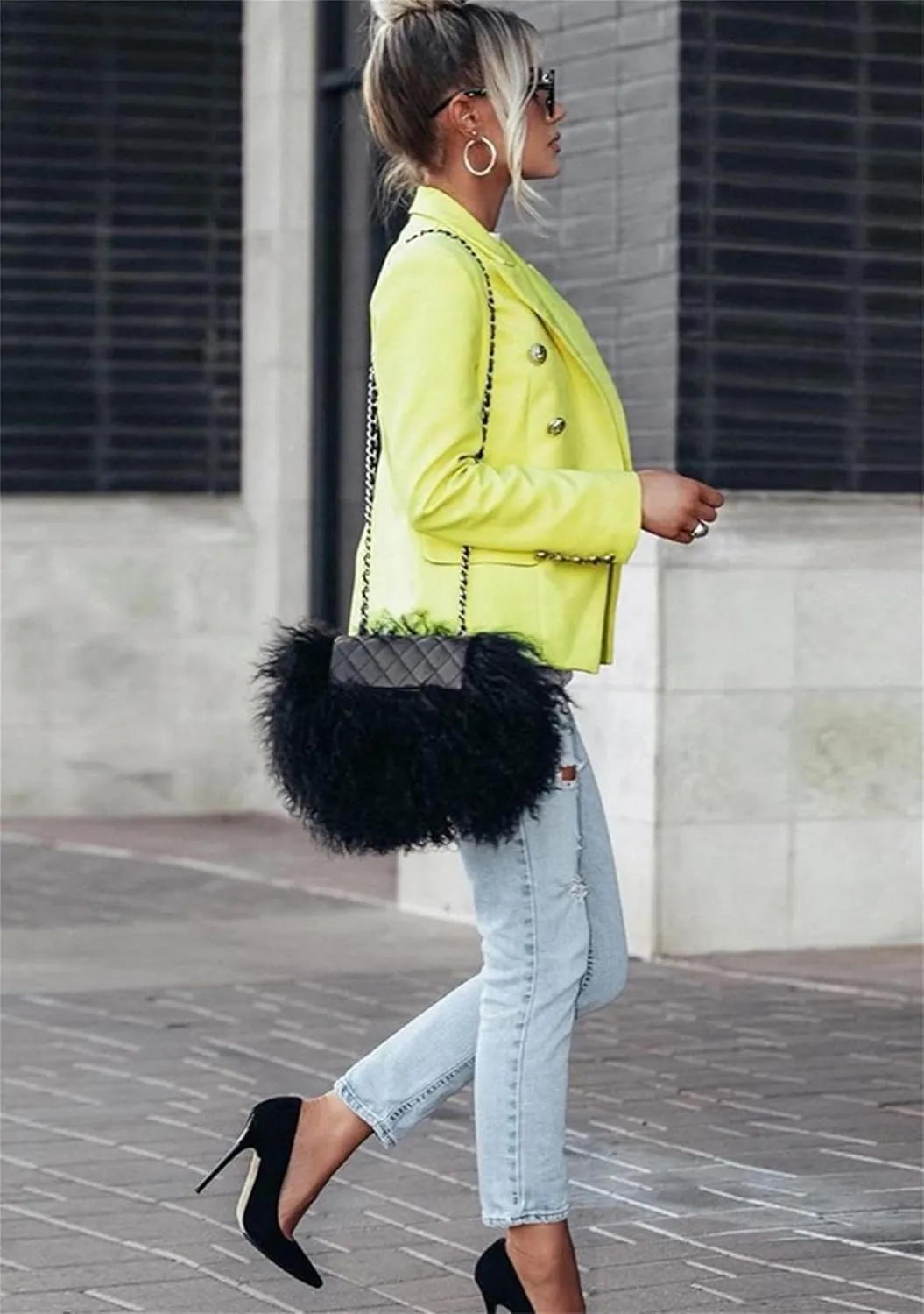 YMING Womens Double Breasted Long Sleeve Blazer Lapel Open Front Jacket Solid Color Work Office Coats with Pockets