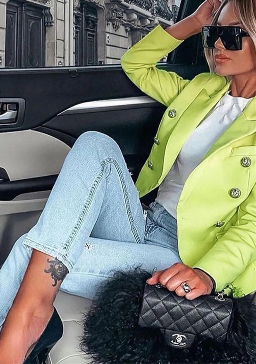 YMING Womens Double Breasted Long Sleeve Blazer Lapel Open Front Jacket Solid Color Work Office Coats with Pockets