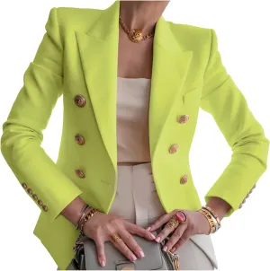 YMING Womens Double Breasted Long Sleeve Blazer Lapel Open Front Jacket Solid Color Work Office Coats with Pockets