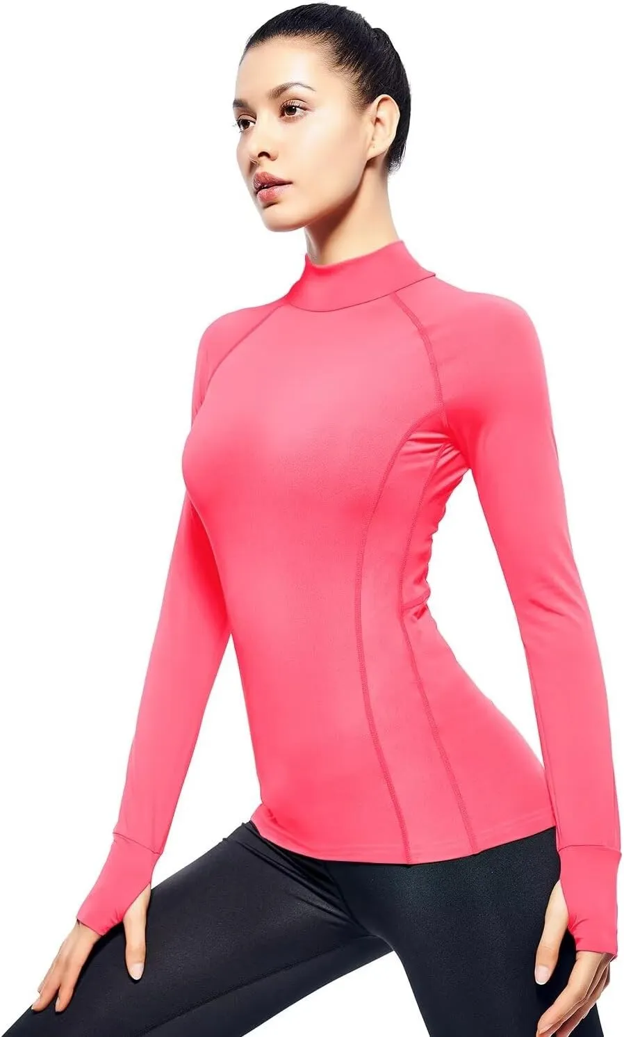 Zengjo Womens Mock Neck Athletic Top Long Sleeve Workout Shirts with Thumb Holes