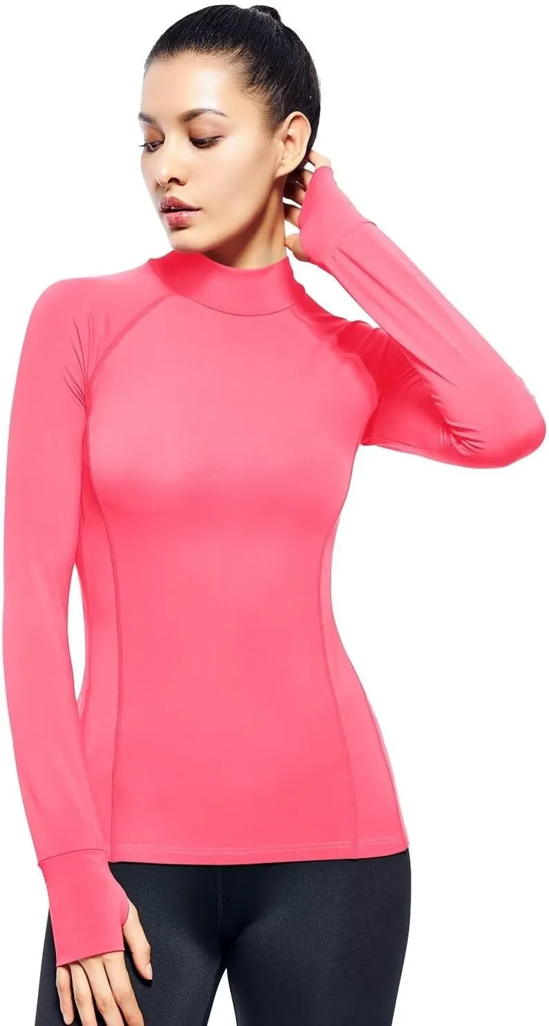 Zengjo Womens Mock Neck Athletic Top Long Sleeve Workout Shirts with Thumb Holes