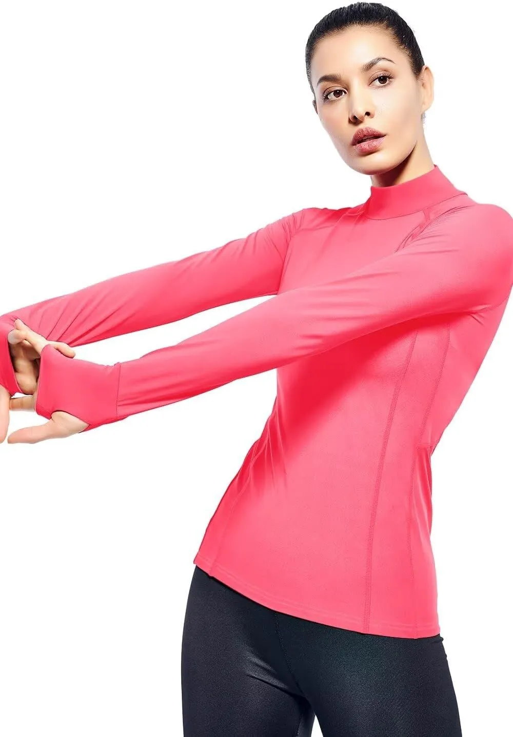 Zengjo Womens Mock Neck Athletic Top Long Sleeve Workout Shirts with Thumb Holes