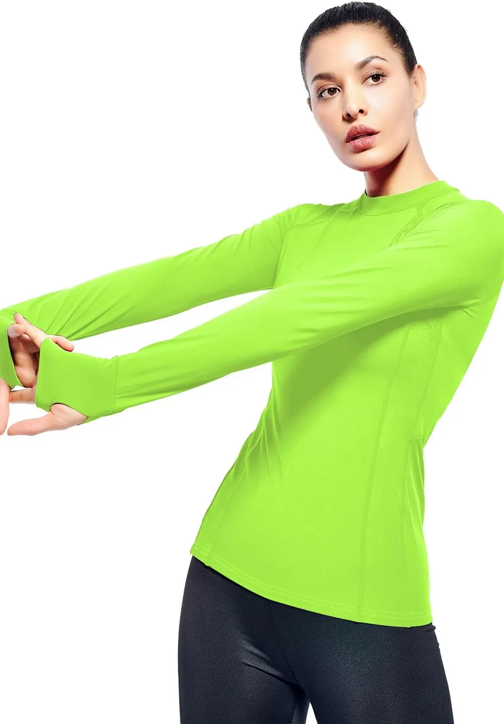 Zengjo Womens Mock Neck Athletic Top Long Sleeve Workout Shirts with Thumb Holes