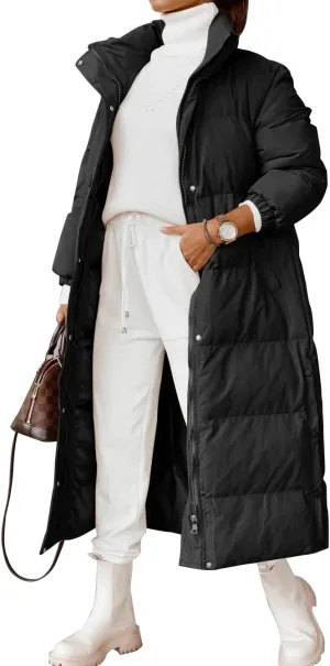 Zwurew Women's Quilted Lightweight Long Puffer Coat Jacket Thickened Winter Coats Zip Up Baggy Down Outerwear