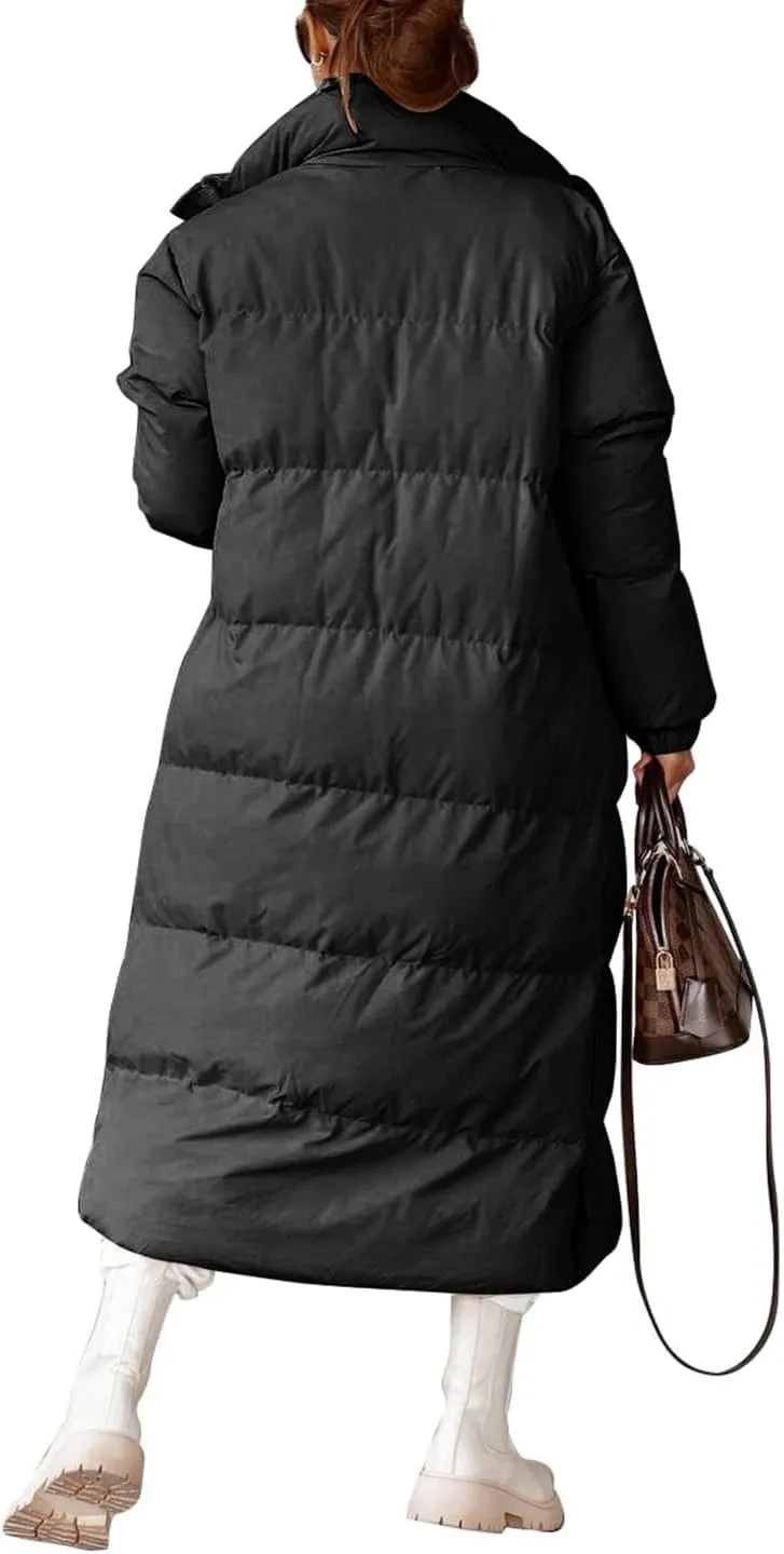 Zwurew Women's Quilted Lightweight Long Puffer Coat Jacket Thickened Winter Coats Zip Up Baggy Down Outerwear