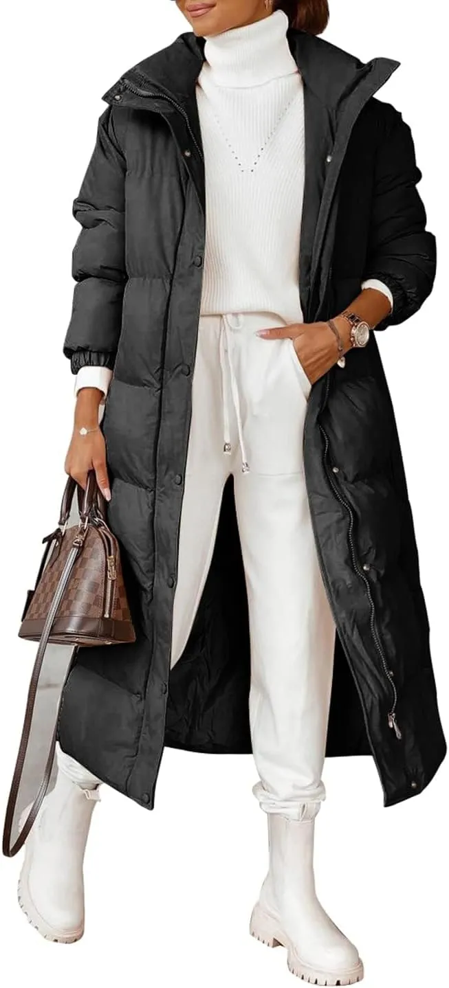 Zwurew Women's Quilted Lightweight Long Puffer Coat Jacket Thickened Winter Coats Zip Up Baggy Down Outerwear