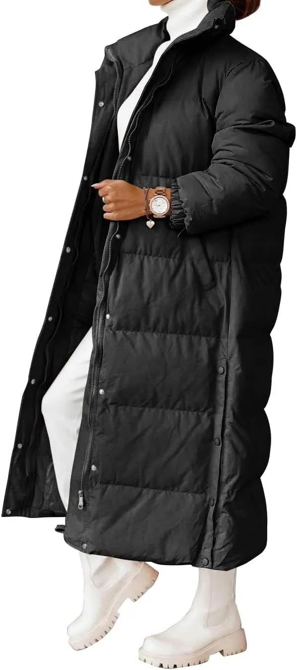 Zwurew Women's Quilted Lightweight Long Puffer Coat Jacket Thickened Winter Coats Zip Up Baggy Down Outerwear